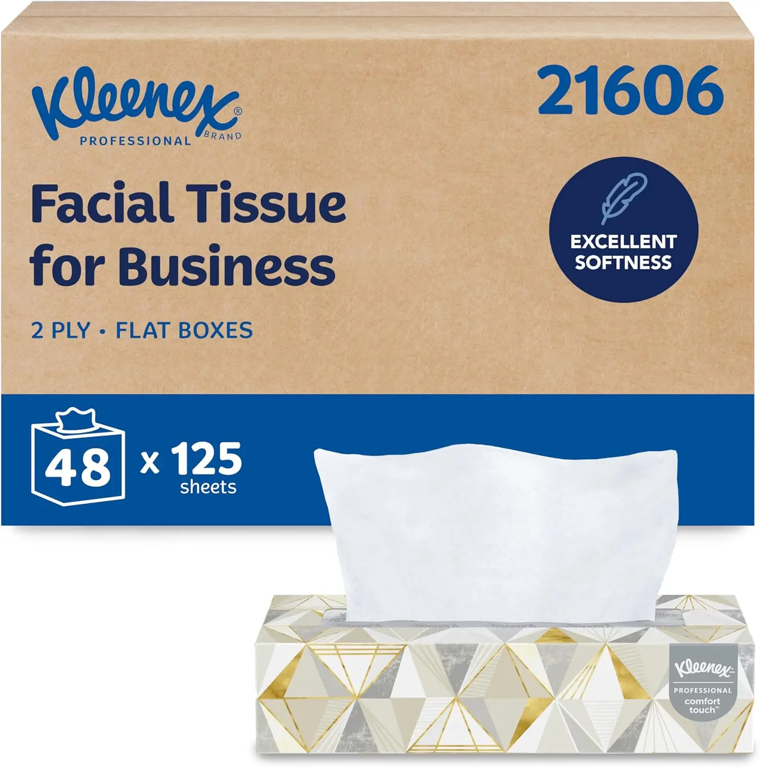 Kleenex Professional Facial Tissue, Bulk, 48 Boxes x 125 Tissues (21606) | Flat Tissue Boxes, 2-Ply, Soft & Strong, Premium Tier