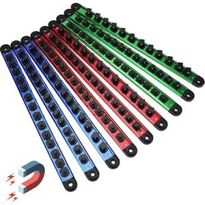 Magnetic Socket Holder Organizer Set: 9-Piece Detachable 1/4, 3/8, 1/2 Socket Trays Socket Organizer for Tool Box Drawer Holds 120-Piece Standard Size Sockets for Automotive Garage(Blue Red Green)