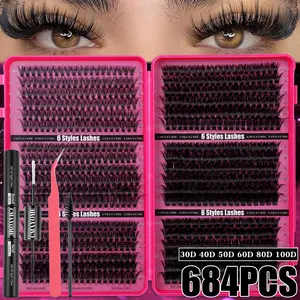 Multiple options: 720/684/648 Clusters Thick Lash Kit, 10D-150D 6-in-1 Styles, w/ Glue & Tools, 8-16mm Mixed Lengths, Fine & Natural, Lightweight & Soft, Beginner-Friendly, For Daily, Outdoor, Dates, Festivals, Spring Festival Stock-Up, Eyelash Extension