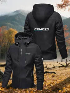 Men's Hooded Outdoor Fleece Jacket Cfmoto Racing Design Multicolor Sports Functional Fit Ideal for Motorcycle Riding Daily Wear Breathable Durable Comfort Warm