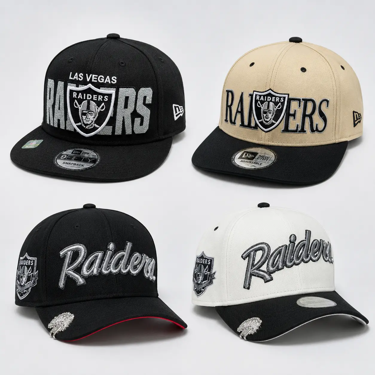 New Era Raiders 9FIFTY Snapback Hat - Embroidered Team Logo Flat Brim Cap, Classic Unisex Sports Streetwear