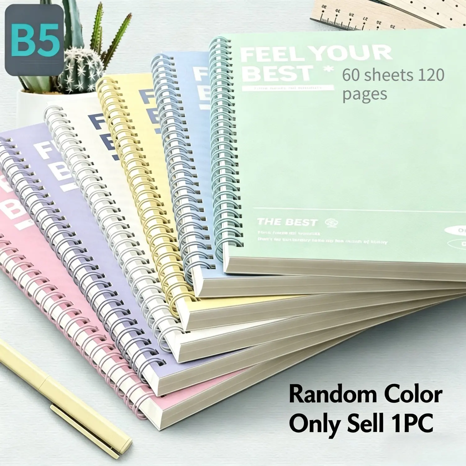 1pc Cute Pastel B5 Spiral Study Aesthetic Notebook, Hardcover, Tearable Lined/Grid Pages, Durable School & Office Supplies, Perfect Gift