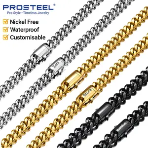 [Add note or leave message] PROSTEEL Personalized Customisation Stainless Cuban Link Chain Necklace for Men, Stainless Steel/Black/Golden Chunky Curb Chain Necklace in 6/9/12mm Width 18-30 Inches with Box Packed