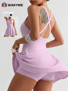 Women's Crossback Tennis Dress with Built-In Shorts, Workout Mini Dress,  Womenswear Casual Sporty Skort