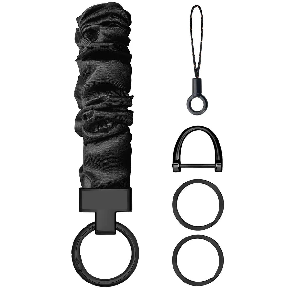 Stretchy Scrunchie Keychain Wristlet, Cute Key Chain Wrist Lanyard Strap for Women Men Car Keys ID Badges Wallet