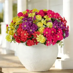 Artificial Flowers Faux Plants Outdoor Fake Flowers Spring Decor,12 Bundles Realistic Plastic Plant Colorful Daisy UV Resistant for Porch Patio Home Yard Garden, Window home decoration