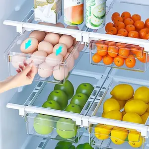 Family Preferred  Hanging Fridge Storage Box. Clear drawer-style container, suitable for fruits, vegetables and eggs, improves fridge space utilization.