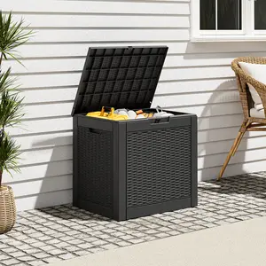 RIWENGO 31 Gallon Outdoor Storage Box Large Resin Storage Cabinet for Gardening Tools Patio Pillow Lockable Waterproof UV Resistant