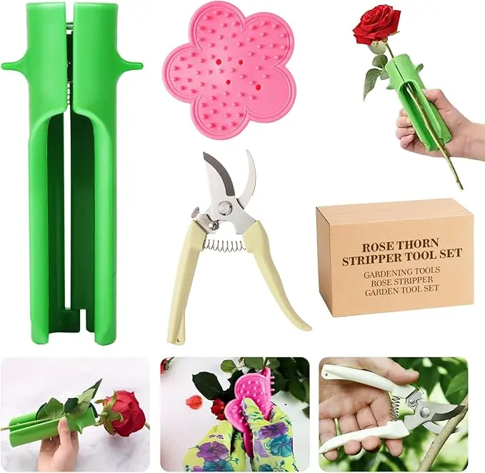 3-in-1 Professional Rose Thorn Stripper with Safety Guard - Florist-Grade Women's Garden Tool Set, Gen-2 Integrated Blade System, Ergonomic Soft Grip, Blade Detachment Prevention, Effortless Thorn/Stem Removal, Indoor & Outdoor All-Season Essential