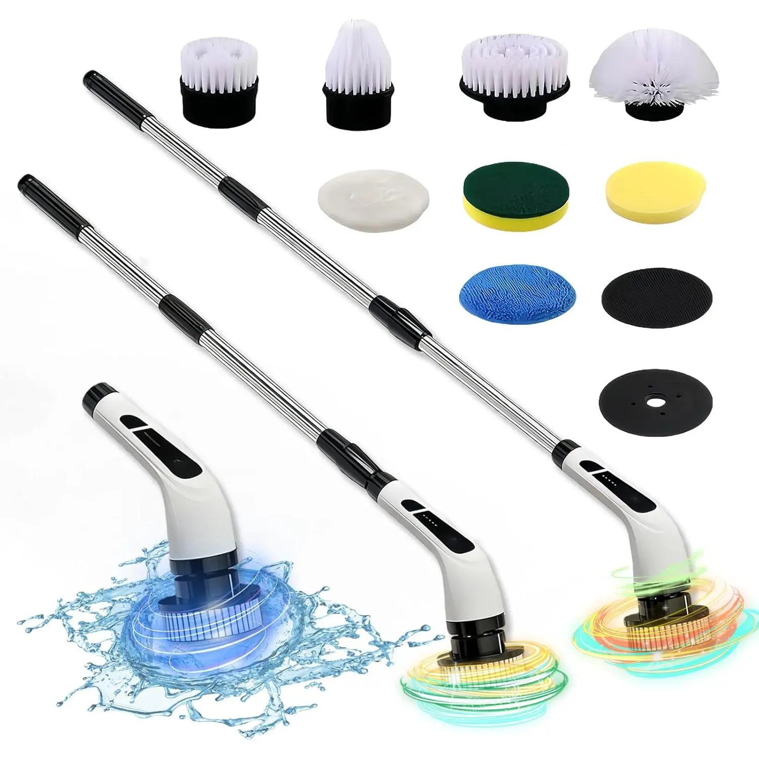 Modern Cordless Electric Spin Scrubber - Power Cleaning Brush with Extended Reach, 9 Rotatable Heads, 2 Adjustable Speed Settings, Long Battery Life
