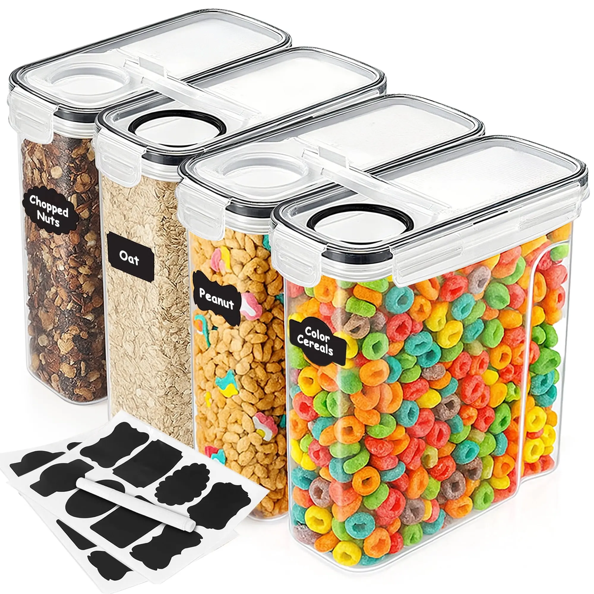 Cereal Container Set of 4, Food Storage Containers with Lids Airtight Plastic Cereal Keeper Dispenser for Kitchen Pantry, 138.8 fl oz Grain