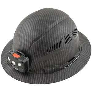Klein Tools Hard Hat, Premium KARBN Pattern, Vented Full Brim, Class C, Lamp