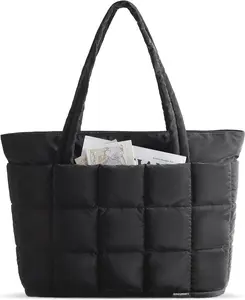 Expandable Tote Bag for, Puffer Work Tote Handbag, Quilted Bag for Travel Gym