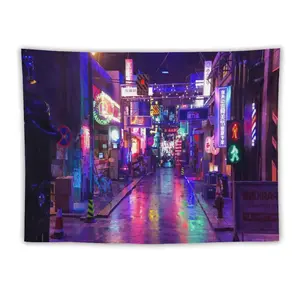 【DailyNap】Cyberpunk Neon Street Scene Tapestry – Futuristic Wall Hanging with Vibrant Night City Design, Versatile Home Decor & Blanket for Bedroom, Living Room, Dorm, Perfect Gift for Students, Gamers & Urban Style Lovers Decoration