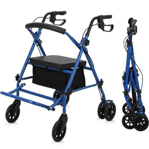 【Christmas Gift】2 in 1 Rollator Walker Transport Chair with Seat, Rollator Wheelchair Combo, All-Terrain Foldable Narrow Aluminum Adult Walker with 6” Wheels, Seat Backrest Basket for Seniors