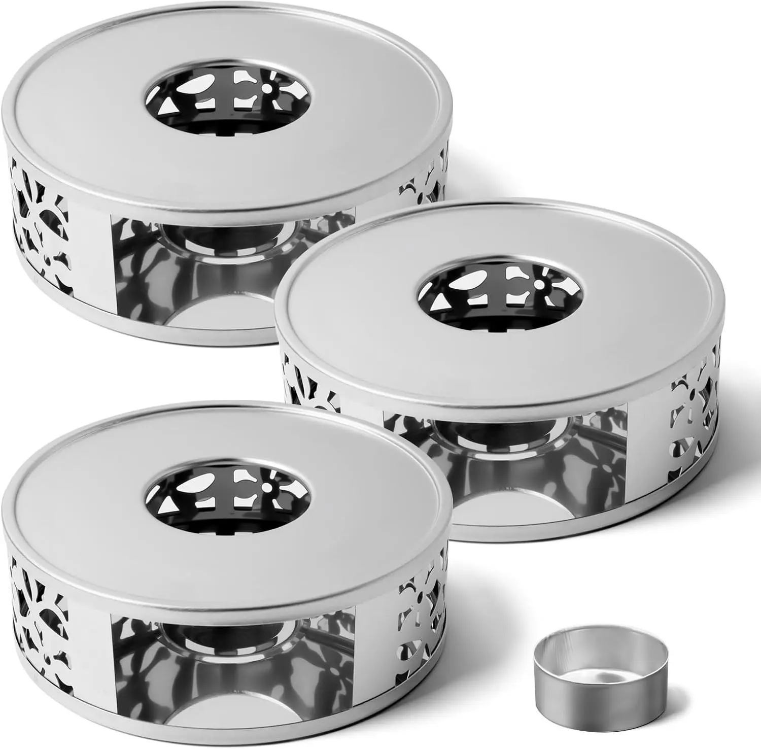 3-Piece Stainless Steel Teapot Warmer Set with Tealight Holder, Set Pack, Three Pieces