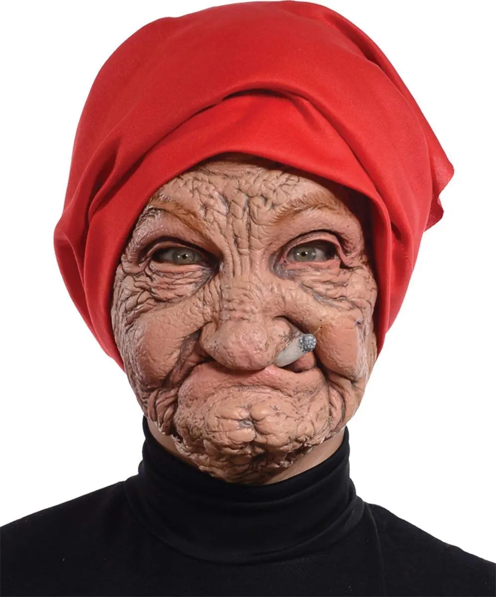 Old Nana Mask – Elderly Woman Mask – Latex Cosplay Headpiece – Senior Citizen Mask – Surreal Funny Elderly Woman Latex Mask with Realistic Smoking Effect