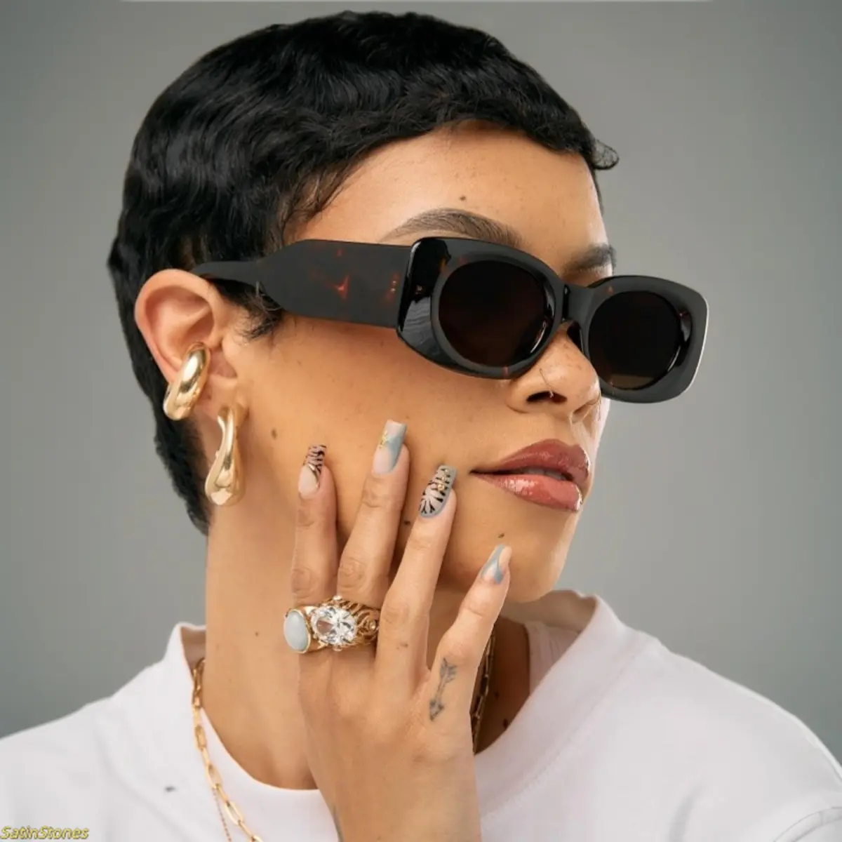 Women's 2026 New Oversized Leopard Print Rectangular Statement Frame Sunglasses - High-Quality Polyamide Semi Rimless Natural Material Casual Celebrity-Inspired Summer Streetwear Female Stylish Accessories