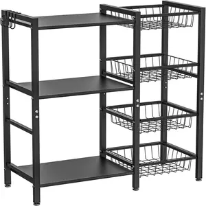 Storage Rack Kitchen Baker's Rack - Utility Microwave Oven Stand with Steel Mesh Baskets