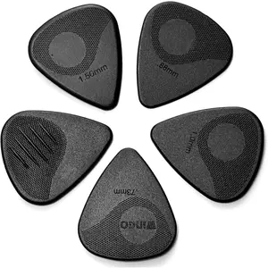 Guitar Picks with Grip Stamped, Non Slip Textured Picks 5 Pack (073, 088, 1.0, 1.25, 1.5mm) for Acoustic Electric Guitars Bass- Black Color.