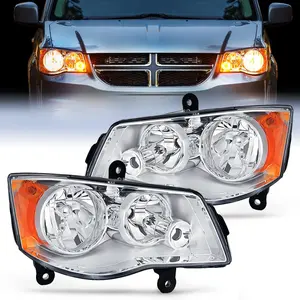 Nilight Headlight Assembly Compatible with 2011 2012 2013 2014 2015 2016 2017 2018 2019 Dodge Grand Caravan 2008-2016 Chrysler Town & Country Replacement Headlamp Chrome Housing Amber Reflector, Weatherproof, Chrome Finish