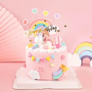 13-Piece Unicorn Girl Decor Set, Rainbow Cake Topper, Birthday Party Picks, Stars, Hearts, Star and Heart Accents, Decoration, Perfect for Girls' Birthdays