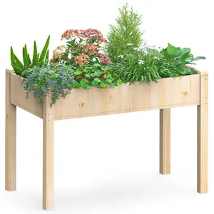 Elevated Raised Garden Bed - Natural Wood Planter Box Stand with Bed Liner, 300lb Capacity - Perfect for Backyard, Patio, Balcony Gardening