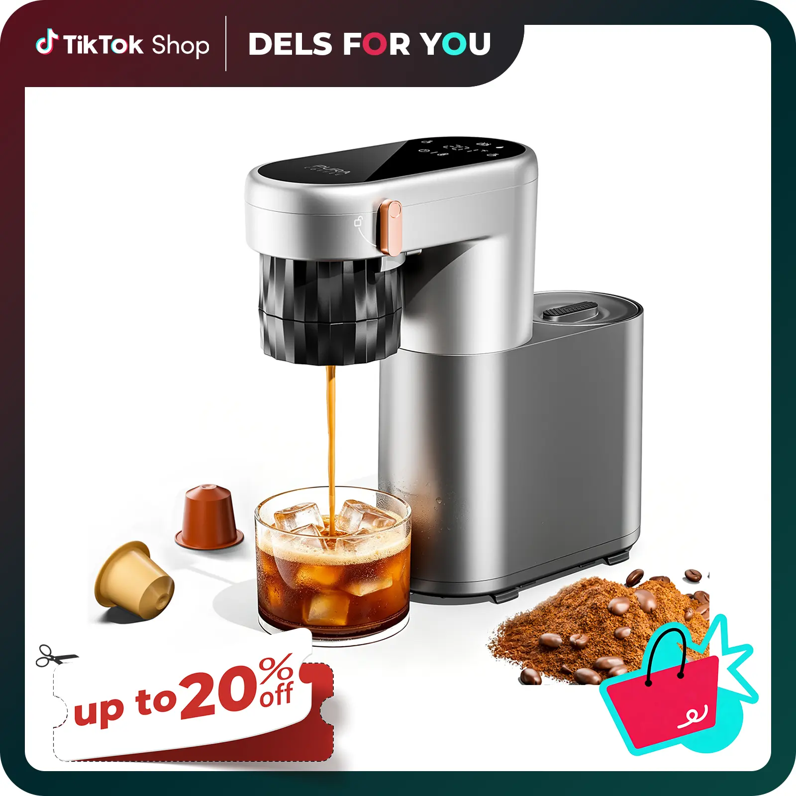 Pura Mini Single Serve Coffee Maker, Espresso Machine, AC & Battery Powered Portable for Small Spaces, 20 Bar Stable Extraction, Rich Crema, 2-in-1 Capsule & Ground, 30-Cup Cold Brew Battery, Adjustable Temp, Compact for Travel, Camping, Car, Office