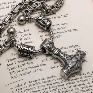 Viking Mjolnir Thor's Hammer King Rune Byzantine Necklace 316L Stainless Steel