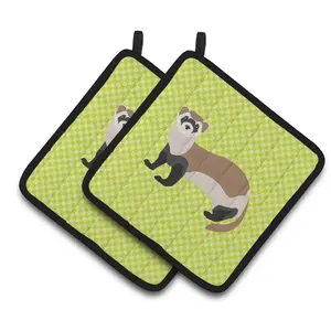 212 MAIN Hanging Pot Holders - 2-Piece Ferret Green Polyester Fabric Set, Quilted Fill, Heat-Resistant for Kitchen Cooking