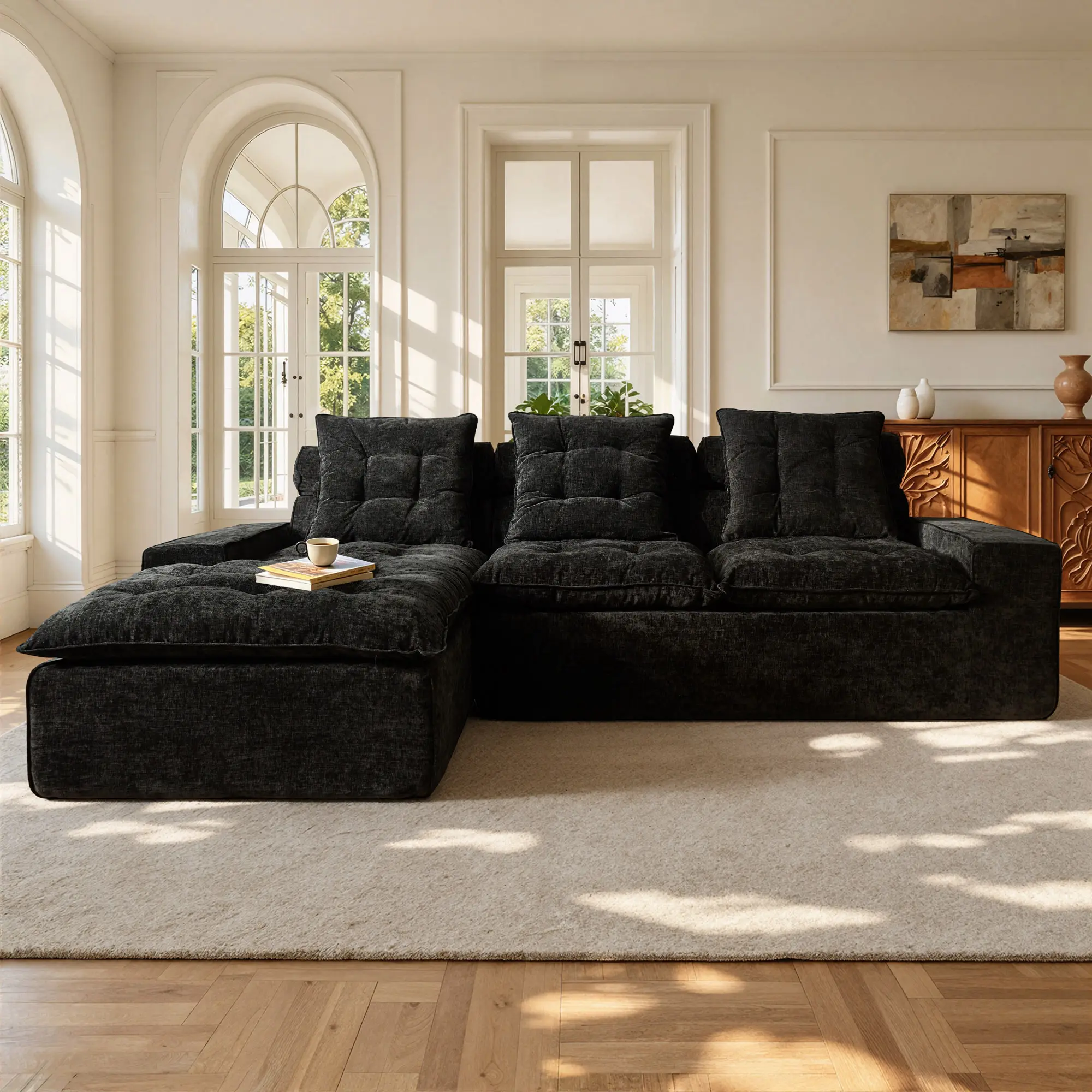 XIZZI 106" L-Shaped Modular Sectional Sofa with Chaise, Boneless Cloud Couch with Layered Cushions, Upholstered Sofa in a Box, Flexible Module Combo for Living Room, No Assembly Required