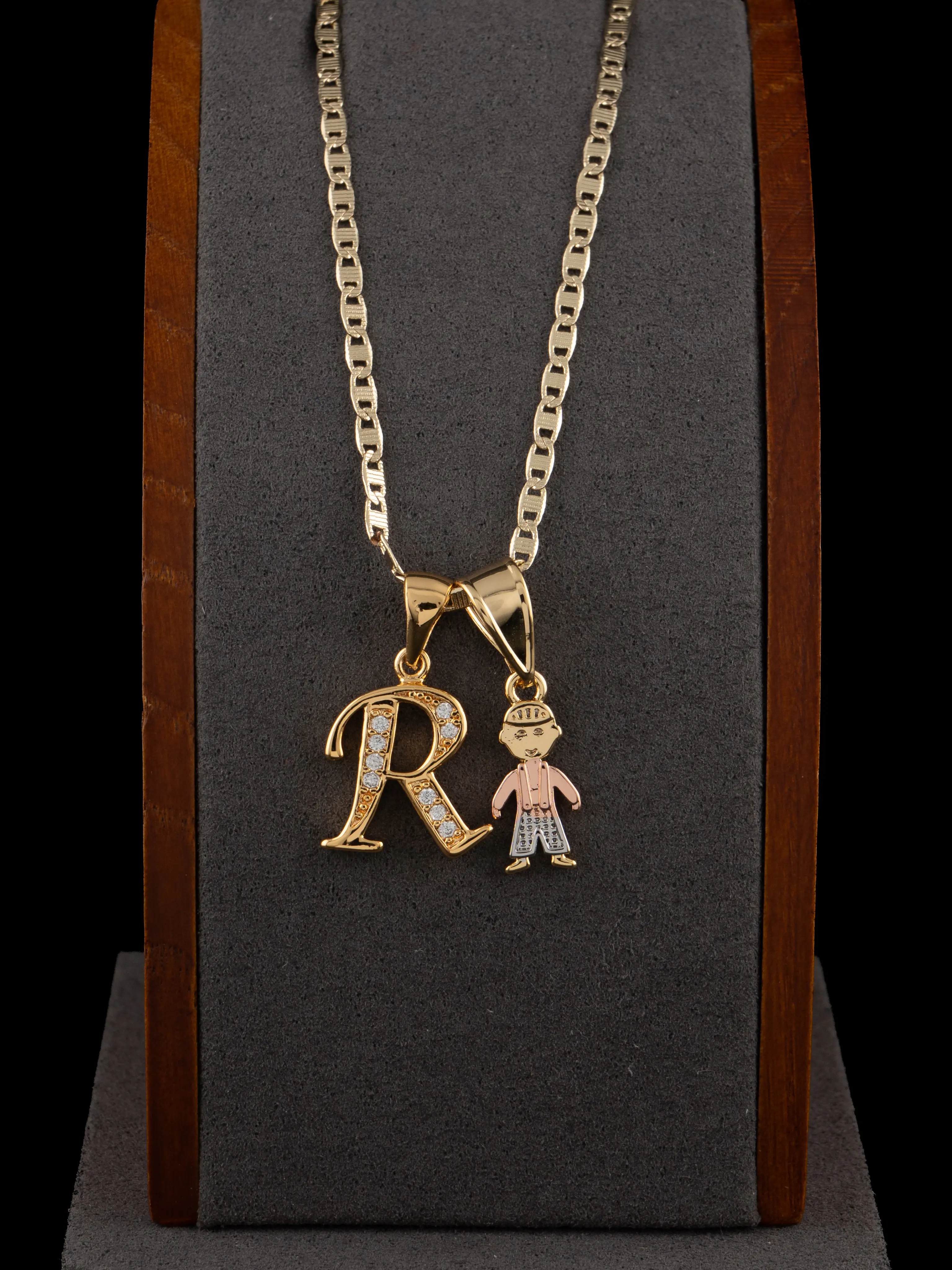 Alphabet Detail Initial Pendant Necklace - Gold Laminate Fashion Accessory Gift Necklace, 18-in or 24-in Link Chain Included for Boys or Girls, Alphabet Detail Pendant