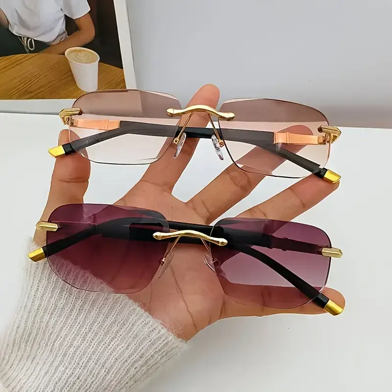 HAITONGCR Rimless Non-Prescription Reading Glasses - Diamond-Cut Gradient Anti-Blue Light Lenses, Lightweight Fit, Unisex Trendy Design, Metal Hinges, Casual Glasses Eyeglasses, Rimless Non-Prescription Glasses