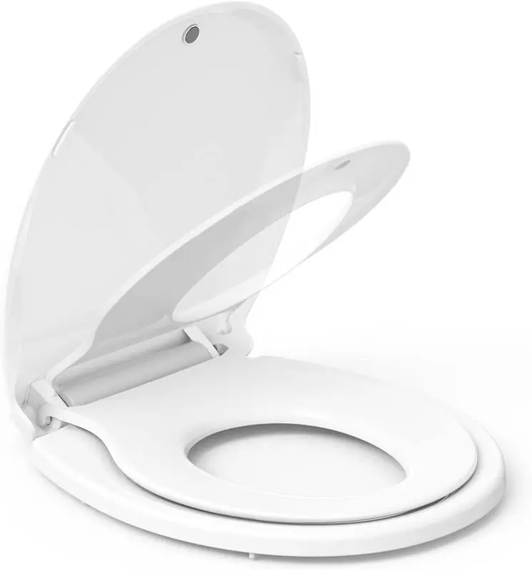 Gaomon White Round Polypropylene Toilet Seat with Lid - Built-in Potty Training Seat, Magnetic Close, Slow-Close Function, Never-Loosen Design, Easy Installation, Suitable for Adult/Child