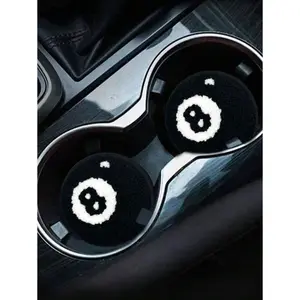 2pcs Black Billards Shaped Silicone Cup Mats, Anti-Slip Heat-Resistant Car Cup Holders Coasters, Car Accessories