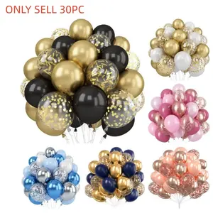 30pcs Metal Gold Blue Silver Balloons, Pearl Latex Balloons, Golden Sequins Balloons, Birthday Wedding Anniversary Party Decorations