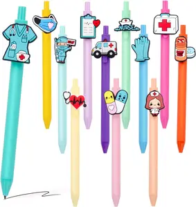 12Pcs Cute Nurse Pens Set - Funny Nursing Essential Accessories for RN CNA & Medical Students - Black Ink 1.0mm Appreciation Gift for Women