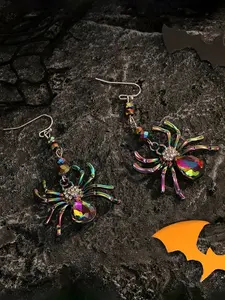 Unique Halloween Unique Spider Motif Pendant Earrings for Women, Colorful Crystal Design, Zinc Alloy Jewelry for All Seasons & Festive Occasions