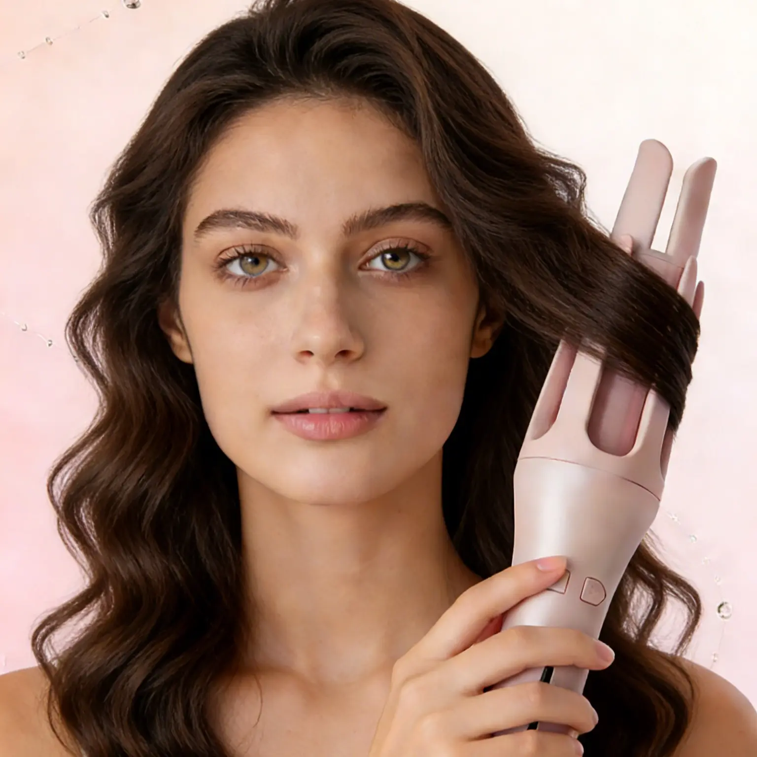 Pink Automatic Curling Iron - 360° Rotation, 4 Temperatures, 3 Timers, Ceramic Ion Technology, Lightweight, 28W, RD2118 Electric Curler for Defined Curls, Home Use, Single Unit, Salon-Like Results, Curly Hair, Automatic Hair Curler, Ceramic Ions