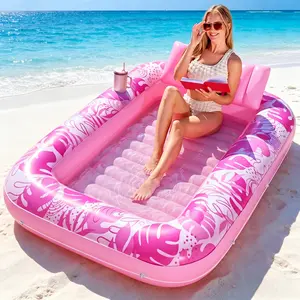 【SummerVibes】Inflatable sunbathing pool lounger, 70"Lx46"W adult pool float mat with pillow, 4-in-1 inflatable sunbathing bathtub raft, inflatable pool party gift, water sunbathing bed lounger.
