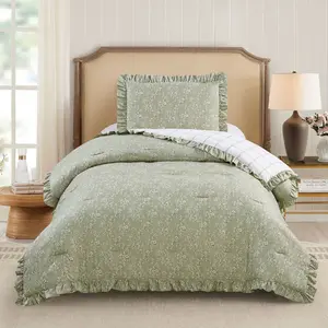 Modern Heirloom 2pc Twin/Twin XL Floral Ruffle Comforter Bedding Set Assorted Green