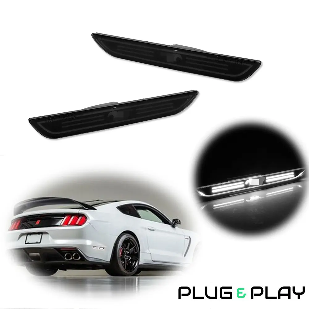 2pcs Smoked Black Lens White LED Rear Bumper Side Marker Lamps Lights For Ford Mustang 2015 2016 2017 2018 2019 2020 2021 2022, Replace OEM FR3Z-15A201-A FR3Z15A201A