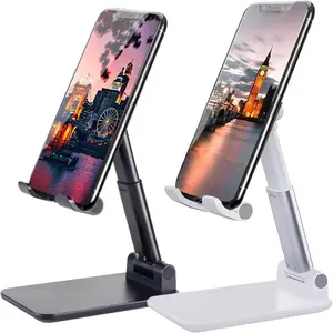 2 Pcs Cell Phone Stand, Adjustable Angle Height Phone Stand for Desk, Fully Foldable/Portable Phone Holder, Compatible for iPhone (White, Black)