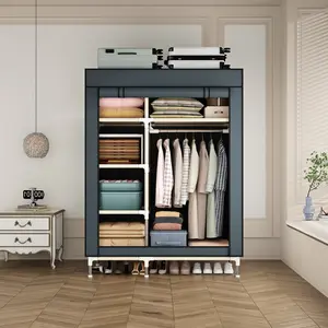 Small Bedroom Closet Organizer - Roll-Up Door Fabric Wardrobe, 5 Storage Compartments, Sturdy Metal Frame (41.3x17.7x66.9in) clothing storage apartment living room furniture dressers for bedroom furniture set