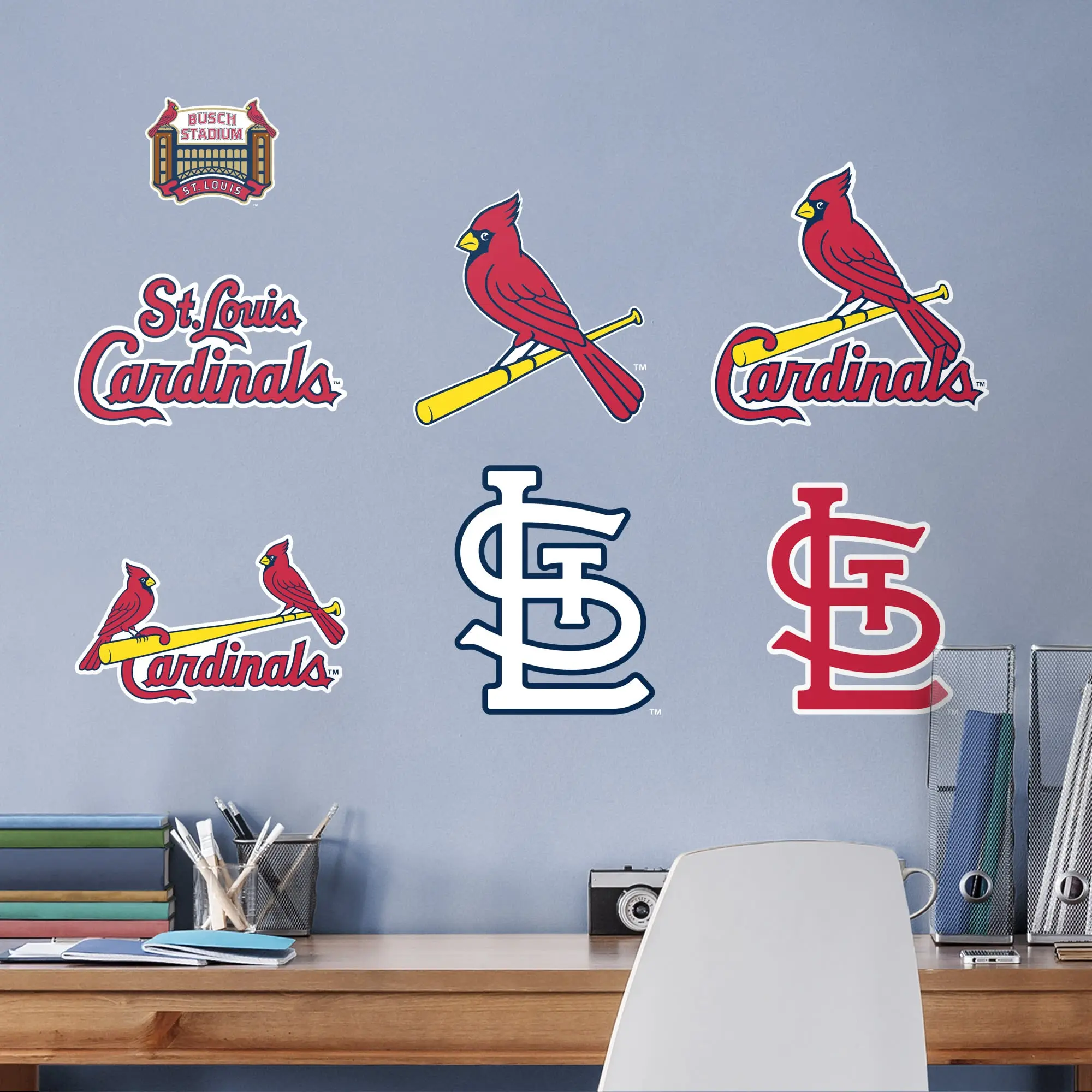 Official MLB St. Louis Cardinals RealBig Logo Assortment Reusable Vinyl Wall Decals - Peel-and-Stick Home Decor Stickers, Stickers Decor for Room Use, Wall Decor