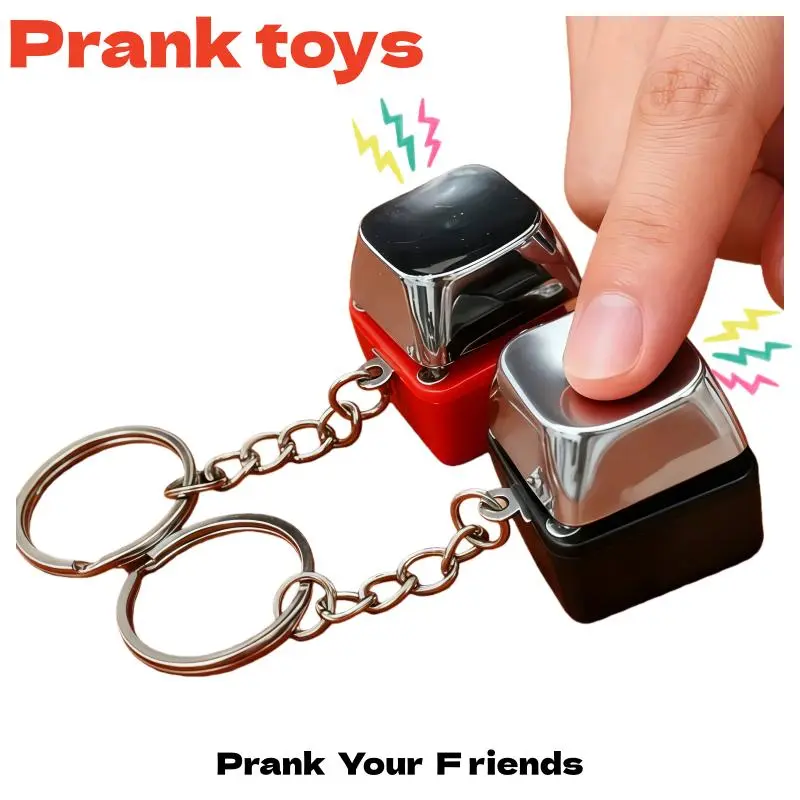 Low-Current Shock Prank Charm Button Key Accessory Set - 0.95in x 0.95in x 1in Small Keyring Contact, Funky Dorm Surprises for Friends (Ages 14+), Lightweight Home Security Gadget