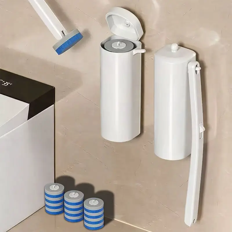 Wall Mounted Toilet Brush and Holder Set - All-in-1 Complete Set, Anti-Drip Anti-Fouling Stiff Bristles Toilet Brush & Plungers, Space-Saving Bathroom Home Supply with 12 Disposable Heads