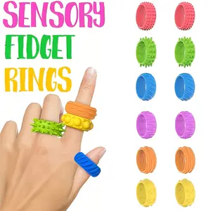 12PCS Set New Texture Rings Silicone Finger Rings for Teens Adults Stacking Ring Set Unique Textures Multicolor Set for ADHD Autism Helps Teens Calm Focus Office Reward Birthday Gift Travel Play