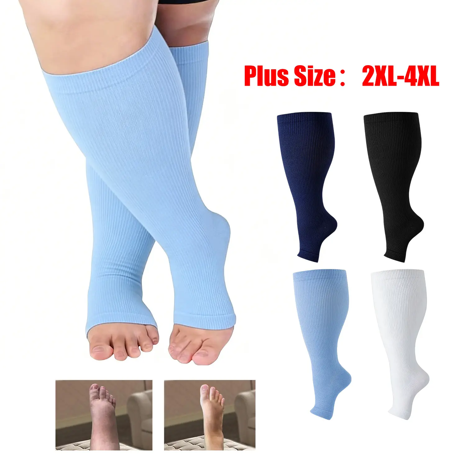 Plus Size Open-Toe Knee-High 15-20mmHg Compression Socks for Women, Varicose Vein Care, Sports Performance & Circulation Support Socks, Compression Socks Women summerwins
