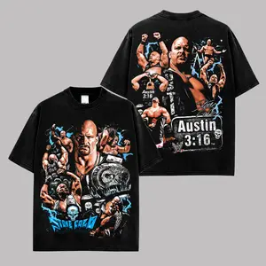 Stone Cold Steve Austin Wrestling Graphic Shirt Premium Cotton T-Shirt, Austin 3:16 Fan Tee, Double Sided Vintage Retro Sports Entertainment Streetwear, Black Unisex Classic Game Day Outfit, Birthday Gift For Wrestling Fans